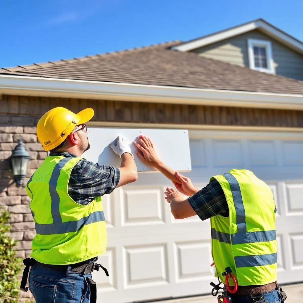 Professional Punta Gorda Garage Doors technicians installing a new garage door panel in Punta Gorda
